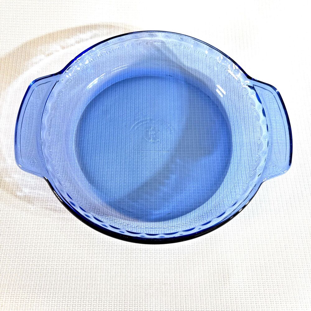 Vintage Anchor Hocking Cobalt Blue Ovenware 9” Pie Plate Fluted Glass Rim